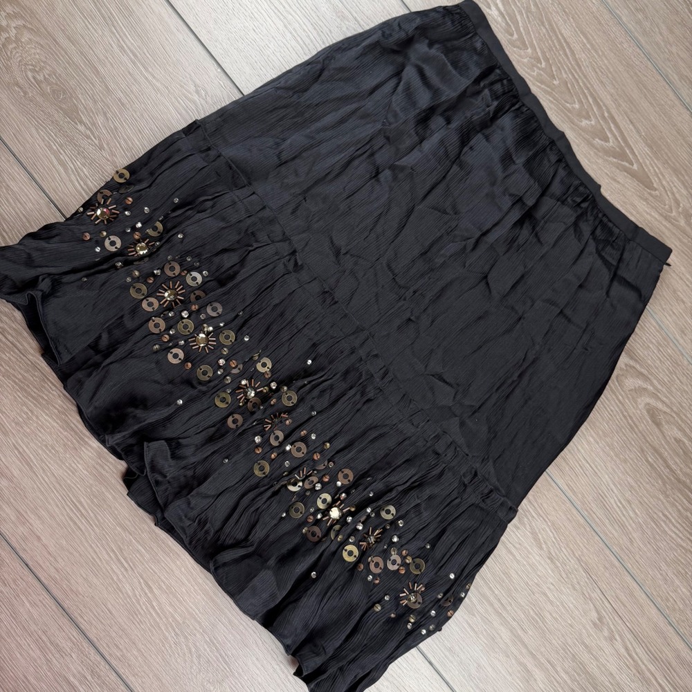 Dana Buchman Womens Skirt Silk Beaded Sequin Pleated Black 10